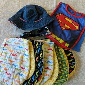Bundle of Baby boy burp clothes and accessories